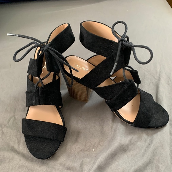 Black Lace-up Sandal Heels - Picture 1 of 2